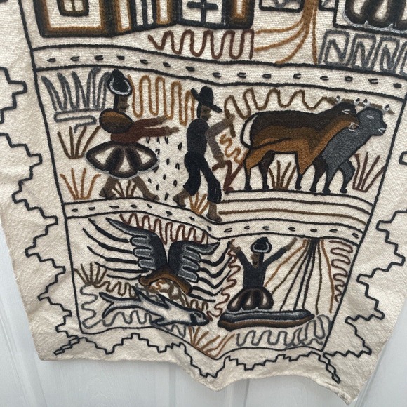 Vintge Peruvian Mayan Aztec Inca Folk‎ Art Embroidered Crewel Work Wall Hanging - Picture 3 of 6